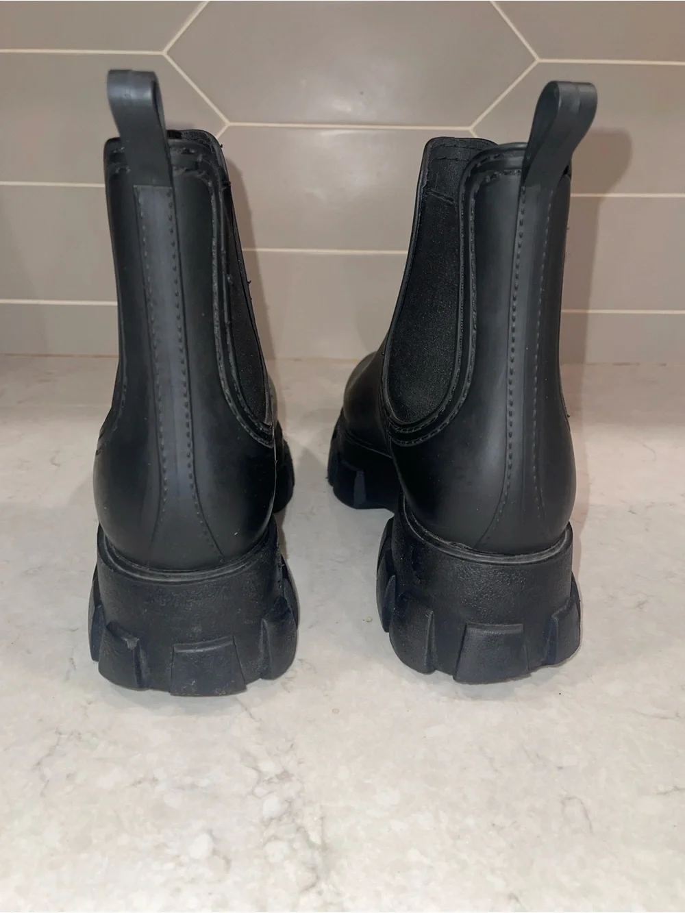 Jeffrey Campbell Black Lug-Sole Chelsea Booties